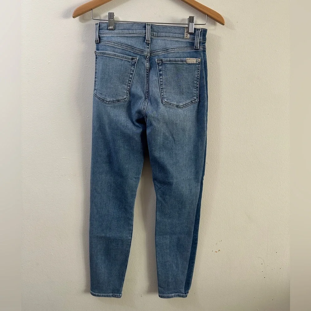 7 FOR ALL MANKIND High Waist Ankle Skinny SIZE 27 US 6 MEDIUM Versatile Two-Tone - Picture 5 of 9